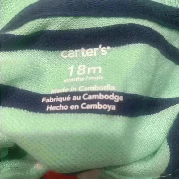Carters NWT green with blue & white striped romper has snaps and collar 18 mths - Picture 8 of 11